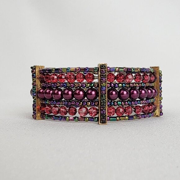 Pink Stacked Beaded Cuff Bracelet - Picture 2 of 5